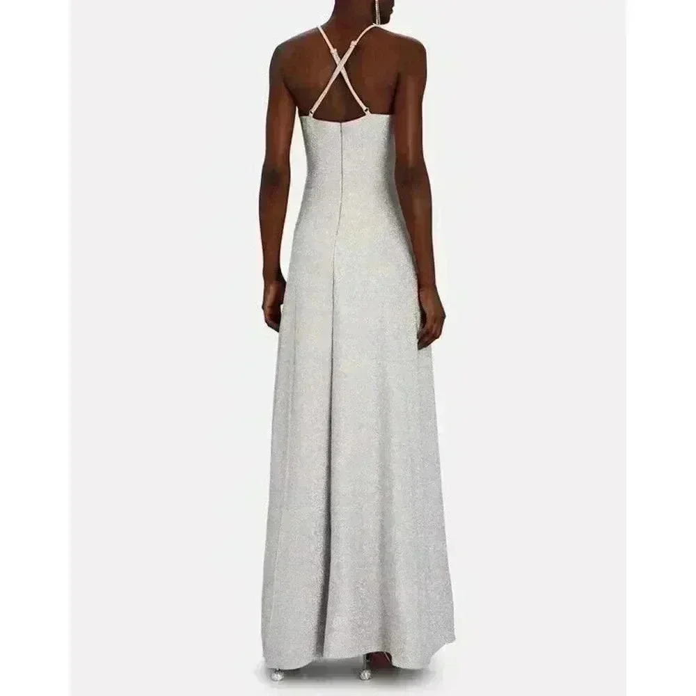 PATBO Cut-Out Lurex Maxi Dress 8 NWT Silver Sparkle Gown Shimmering Strappy $695 - Picture 3 of 14